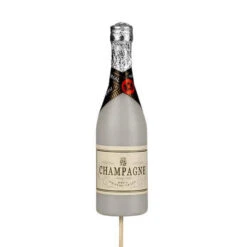 Bijsteker Champagnefles Wit 13,5x4cm+50cm Stok 25/zak (250/ds)
