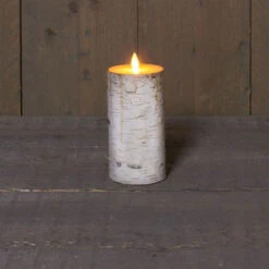 Kaars Berk 7,5x15cm Op Batterij Met Timer Wit