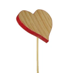 Bijsteker 50cm Hout Hart 7x7cm Natural/rood 12/set (360/ds)